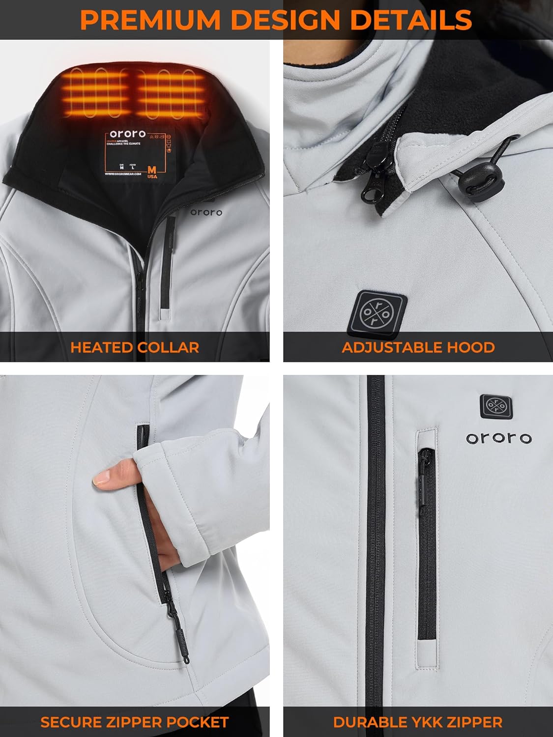 ORORO Women's Heated Jacket with 4 Heat Zones and Battery, Up to 10 Hours of Warmth