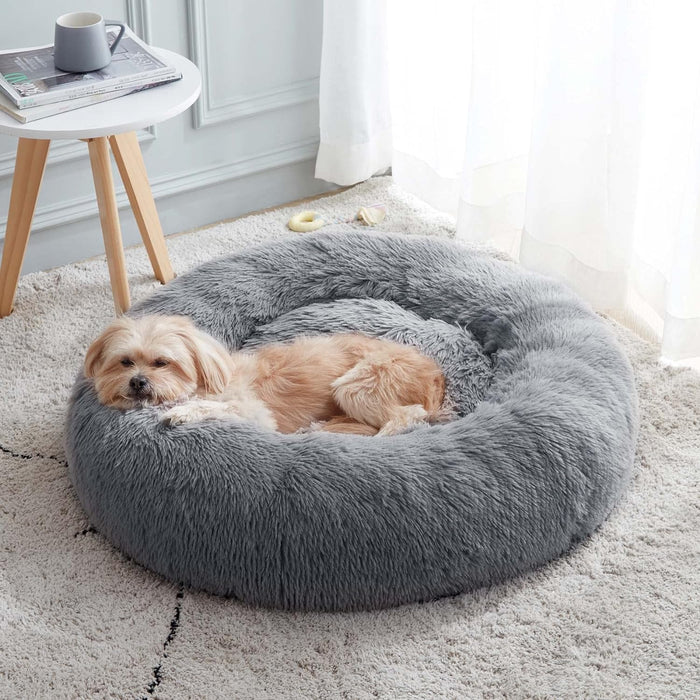 WESTERN HOME WH Calming Dog & Cat Bed, Anti-Anxiety Donut Cuddler Warming Cozy Soft Round Bed, Fluffy Faux Fur Plush Cushion Bed for Small Medium Dogs and Cats (20"/24"/27"/30")