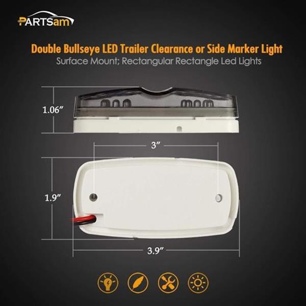 Partsam 10x 4 Double Bullseye Amber 10 LED Side Marker Lights, Smoke Lens Rectangular Rectangle