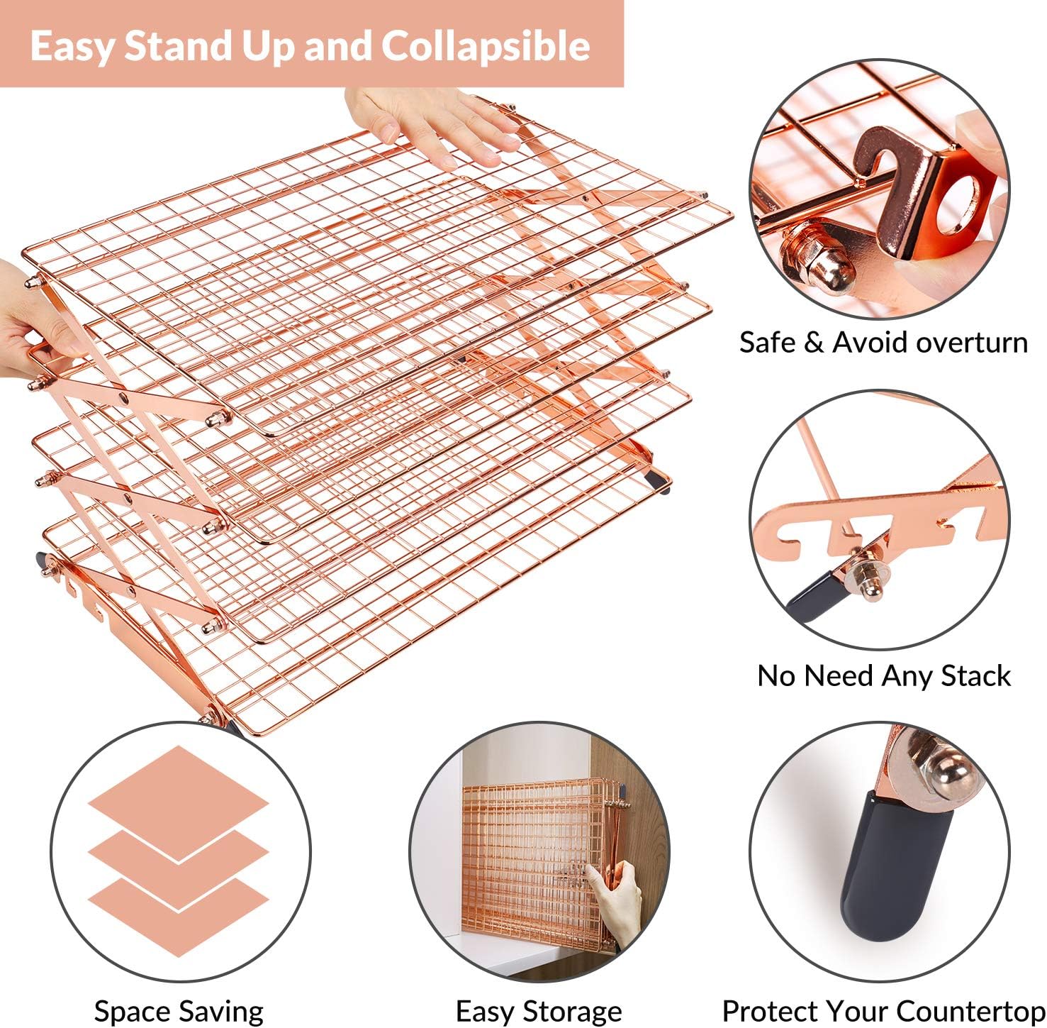 Geesta 2/3/4-Tier Collapsible Cooling Rack with Adjustable 3 Setting Design Stackable Cooling Roasting Cooking for Cookies Baking - Copper Cooking Utensils