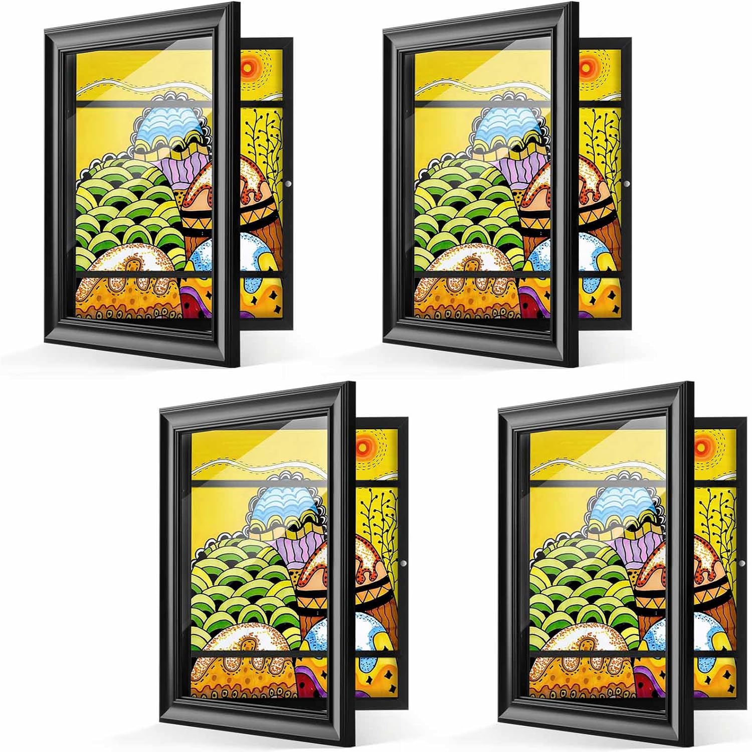 Anozie 8.5x11 Kids Art Frames for Kids Artwork Frames Changeable Front Opening Glass, Artwork Display Storage Frame for Kids Drawings, Schoolwork, Hanging Art, Crafts (4 Pack-Black)