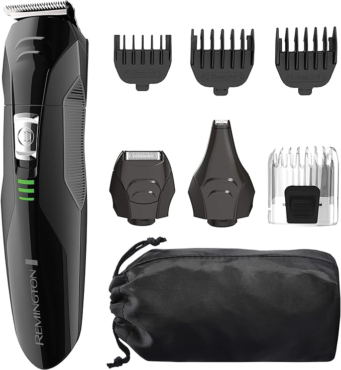 Remington All-in-One Grooming Kit, Lithium Powered, 8 Piece Set with Trimmer, Men's Shaver, Clippers, Beard and Stubble Combs, PG6024, Black