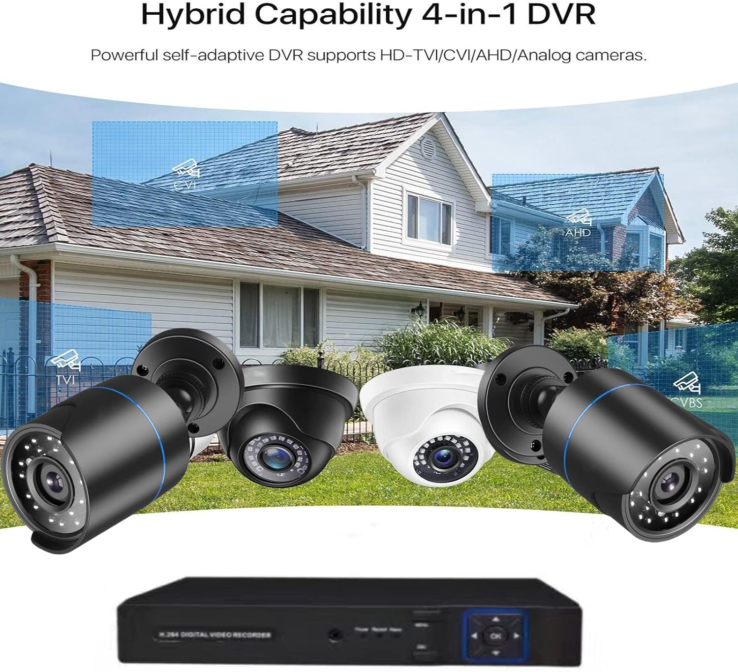 4CH AHD Wired DVR Video Security Camera System Built in 512GB Hard Disk, Night Vision with 4 * 1080P HD Waterproof Bullet Cameras Indoor/Outdoor CCTV Surveillance Camera with 4 * 60cm BNC Cables