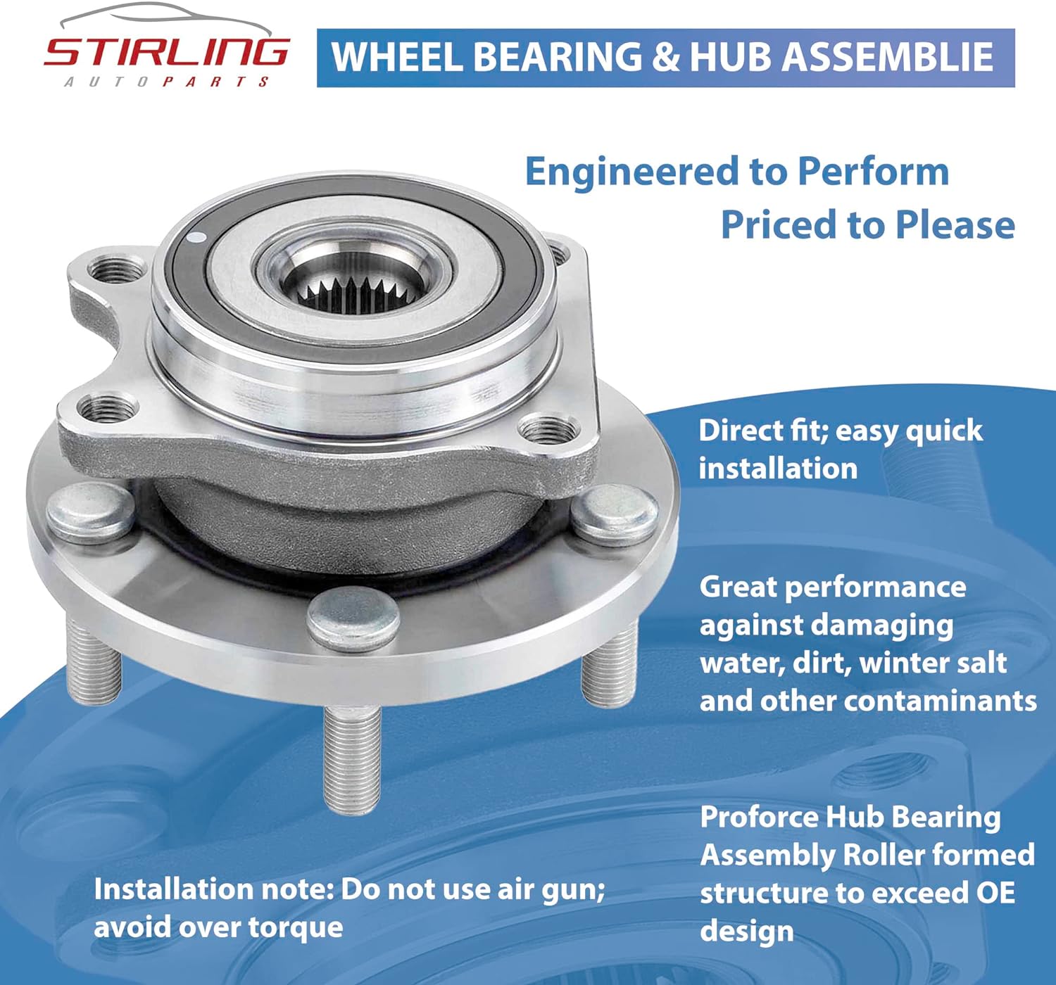 Stirling P513253PR_KQ09F - Pair 2 Front Wheel Bearing and Hub Assembly - Fit: 2009-2017 Volkswagen Tiguan All Trims