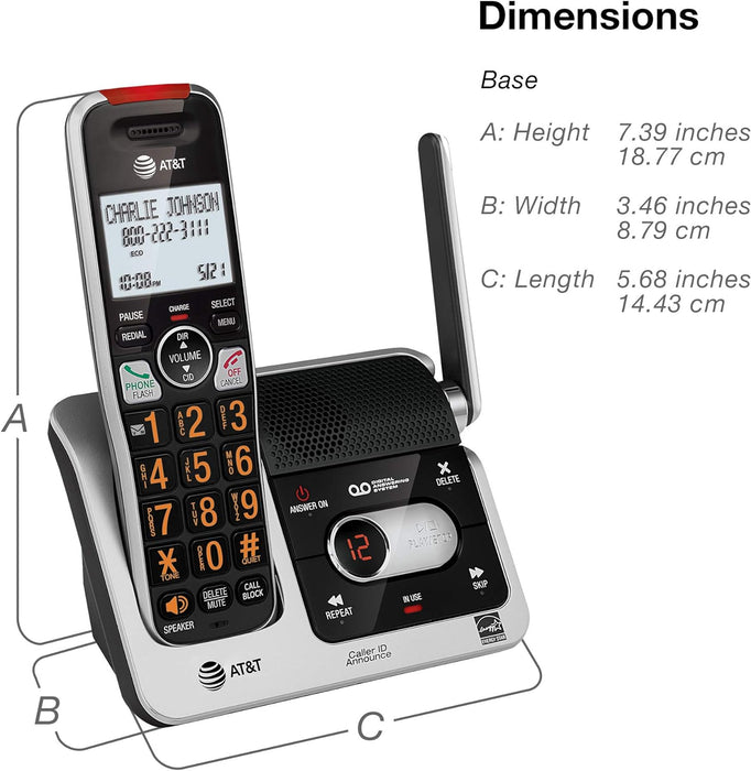 AT&T BL102-3S 3-Handset Expandable Cordless Phone with Answering System, XL Display, Backlit Buttons & Visual Ringer, Black/Silver, Silver/Black