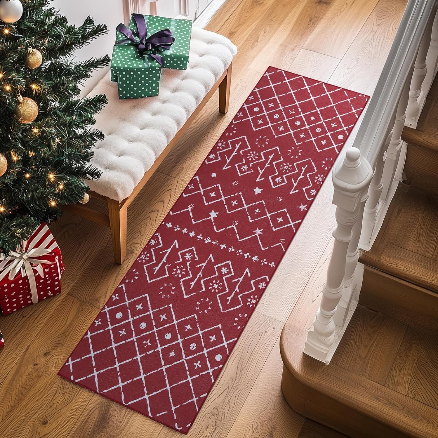 jinchan Christmas Decorations Red Runner Rug 3x10 Rug Kitchen Rug Hallway Modern Rug Lightweight Non Slip Rug Floor Cover Geometric Accent Rug Indoor Bathroom Carpet Living Room Bedroom