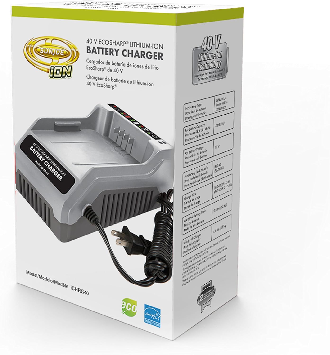 Snow Joe + Sun Joe iCHRG40 iON 40 V EcoSharp Lithium-Ion Charger [packing may vary]