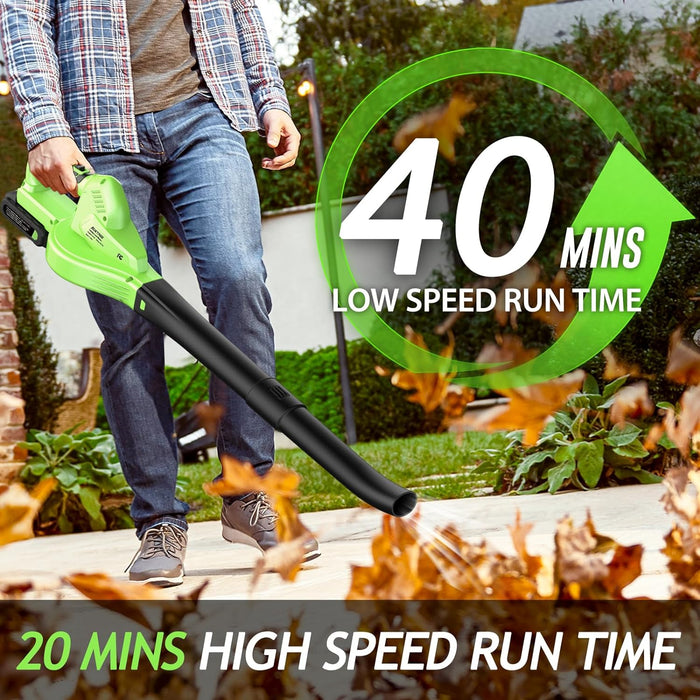 Cordless Leaf Blower - Lightweight Electric Blower with 2 Batteries & Charger - 20V Battery Powered Small Handheld Blower for Lawn Care Green