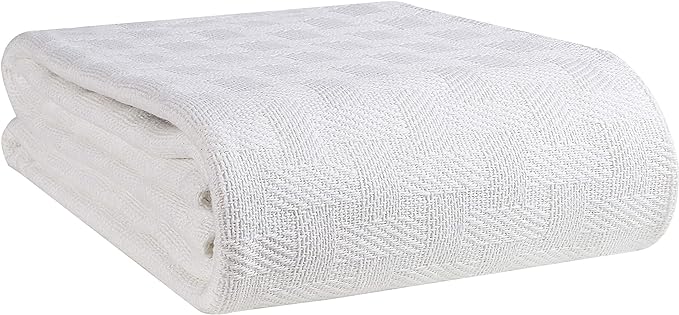 Glamburg 100% Cotton Bed Blanket, Breathable Bed Blanket King Size, Cotton Thermal Blankets King Size - Perfect for Layering Any Bed for All Season - White