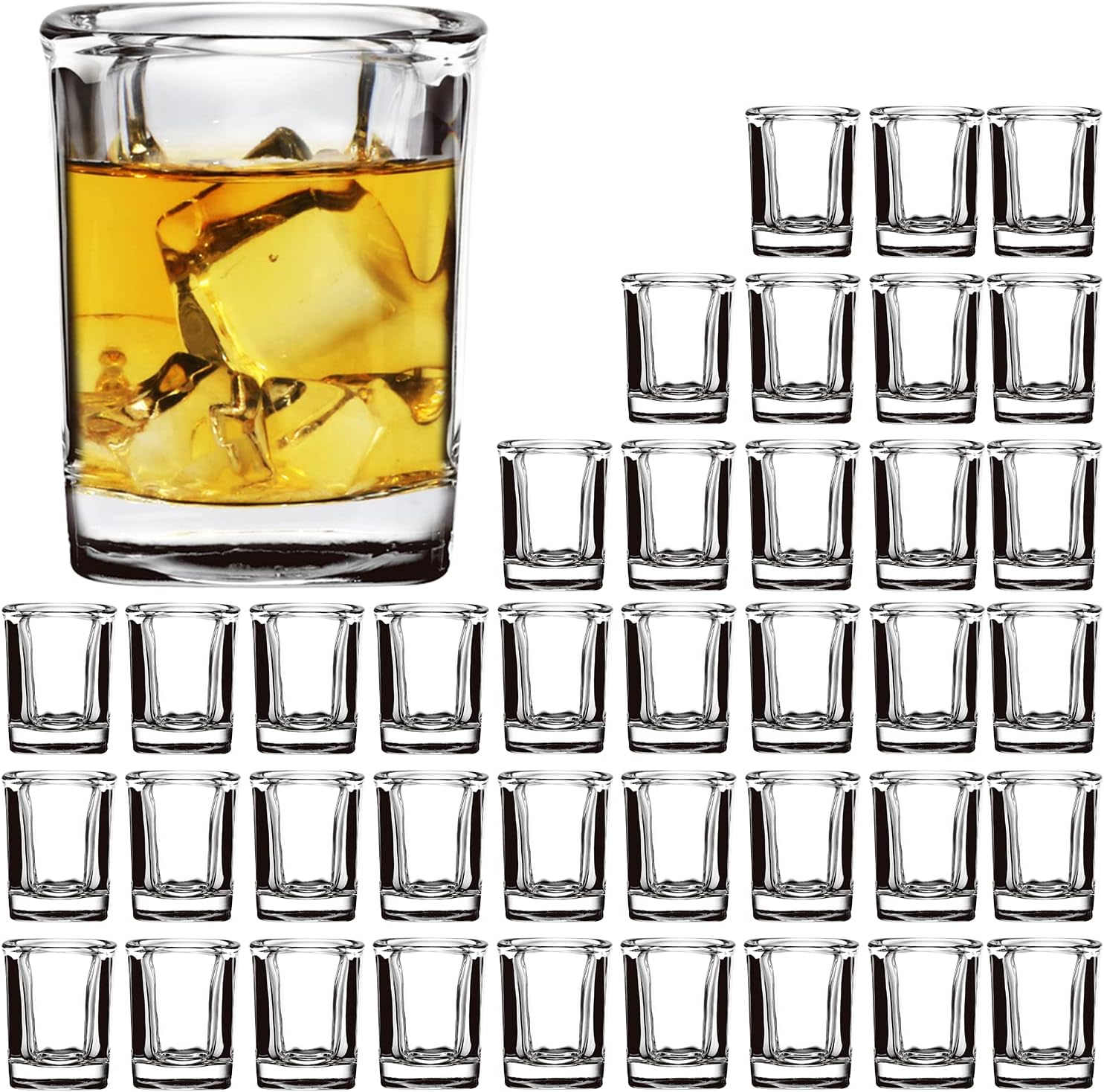 Shot Glasses Set with Heavy Base,2.2 oz Mini Square Whiskey Shot Glasses bulk, 40 pack Clear Espresso Shot Glass for Whiskey and Liqueurs,Ideal for Christmas,Halloween and Thanksgiving