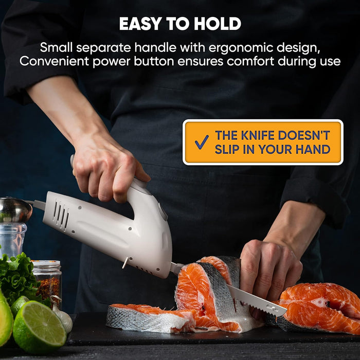 Electric Knife for Carving Meat, Turkey, Bread & More. Serving Fork and Carving Blades Included
