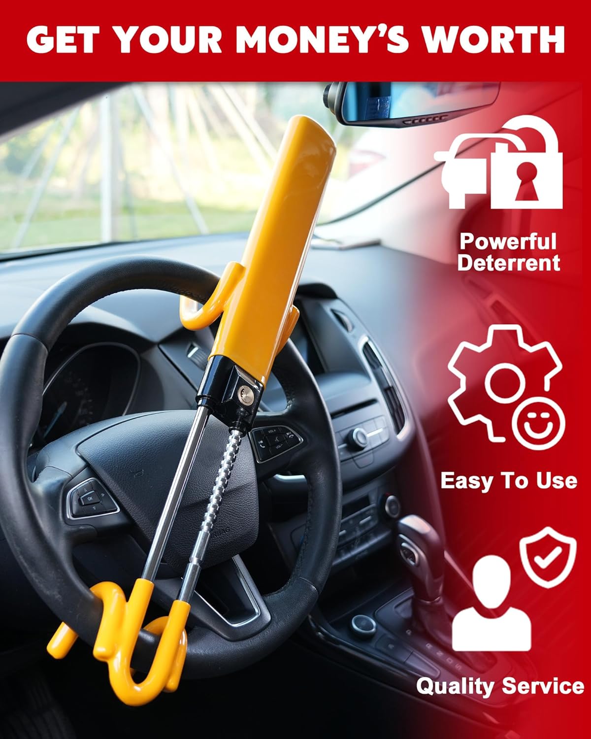 Tevlaphee Steering Wheel Lock Anti-Theft Car Device Heavy Duty Security Car Lock Antitheft Locking Devices Great Deterrent Adjustable Car Wheel Lock Anti Theft for Vehicle Truck with 3 Keys(Yellow)