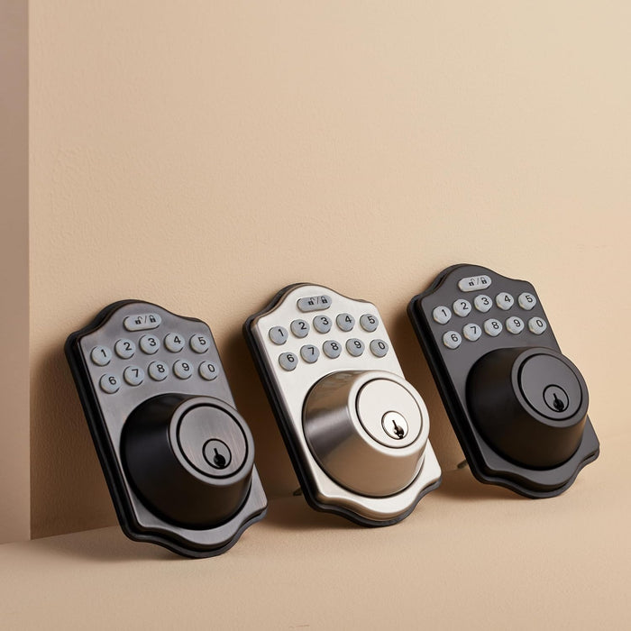 Amazon Basics Contemporary Square Deadbolt Door Lock, Single Cylinder, Satin Nickel