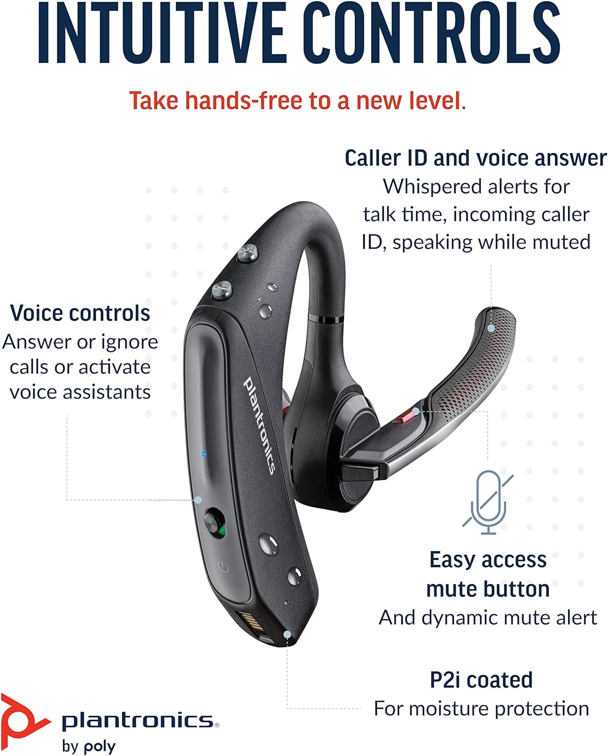 Poly Voyager 5200 Wireless Headset (Plantronics) - Single-Ear Bluetooth Headset w/Noise-Canceling Mic - Ergonomic Design - Voice Controls - Lightweight - Connect to Mobile/Tablet via Bluetooth