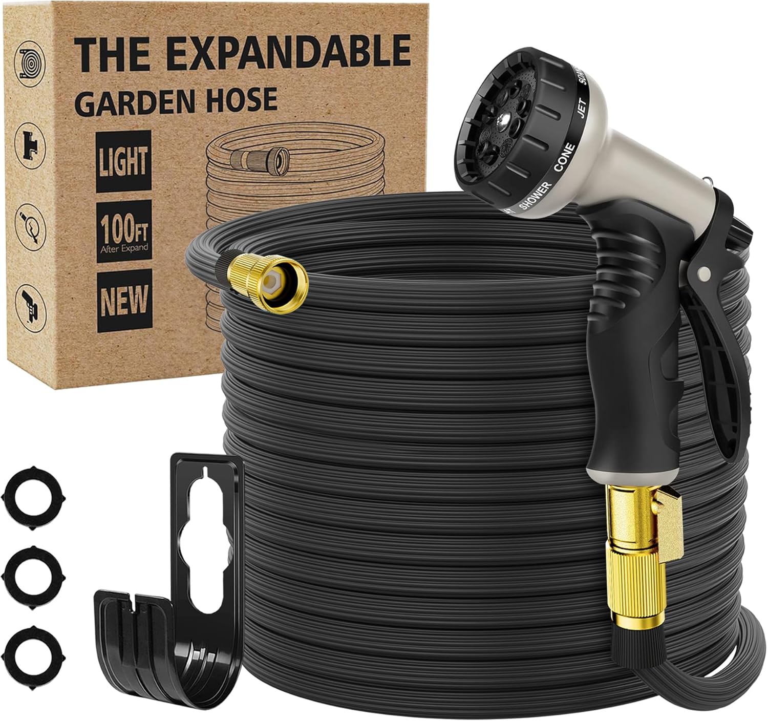 Gospace Expandable Garden Hose 100ft,Water Hoses with 10 Function Nozzle,Outdoor Hose,Retractable Hose,Leak-Proof with 40 Layers of Innovative Nano Rubber,Flexible,Never Kink & Tangle