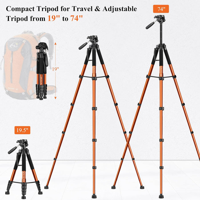 VICTIV Tripod 74” Camera Tripod for Cell Phone, Aluminum Professional Heavy Duty Camera Tripod Stand, Tripod for Camera DSLR SLR with Carry Bag, Compatible with Canon Nikon iPhone