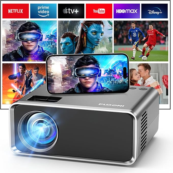 FUDONI Projector with WiFi and Bluetooth, Upgraded 5G Portable Projectors 4K Supported Native 1080P 12000L, Outdoor LED Movie Projector for Home Theater, Compatible w/iOS Android Phone/TV Stick/Laptop