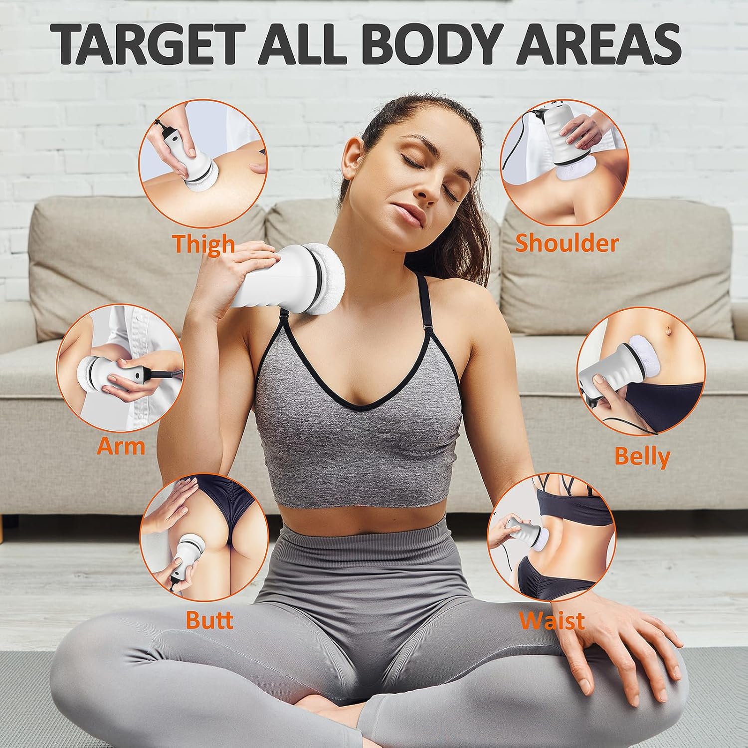 Cellulite Massager - Body Sculpting Machine with 6 Washable Cotton Pads - 6 Adjustable Speeds Handheld Electric Body Massager for Belly Arm Leg Hip