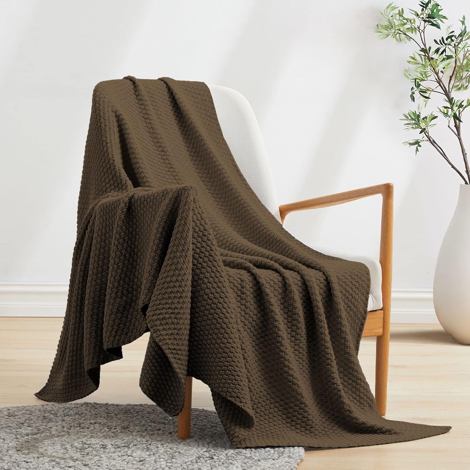 Dreamhood Knitted Blanket for Bed Coffee Blankets for Summer Soft Lightweight Woven Blankets for All Seasons 60x80 inches