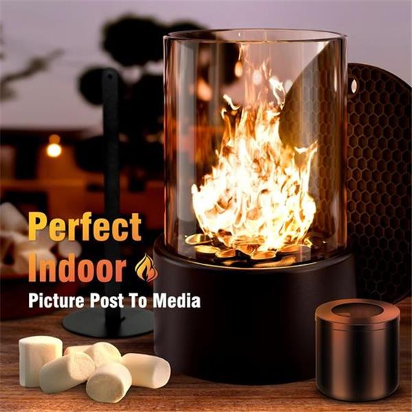 Tabletop Fire Pit Indoor Outdoor: PalProt® 10" Table Top Firepit with Glass Rocks - Small Round