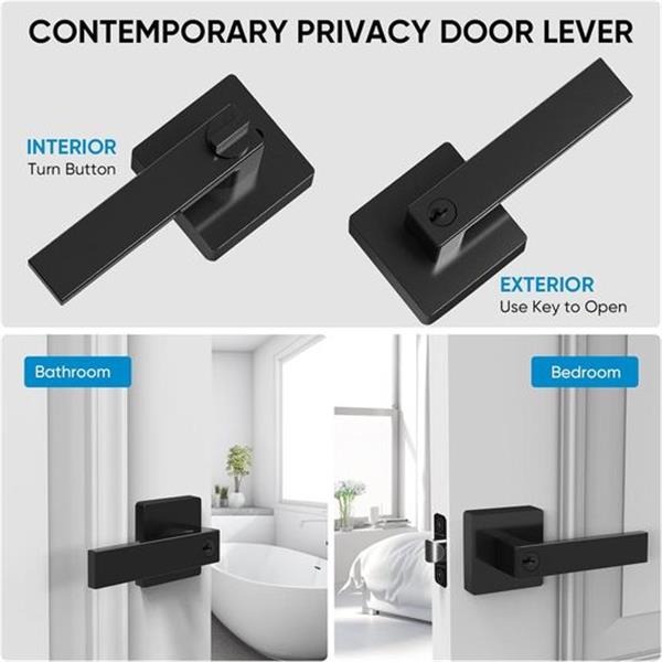 TICONN Door Handle Heavy Duty, Reversible Square Door Lever for Bedroom, Bathroom and Rooms (Ke