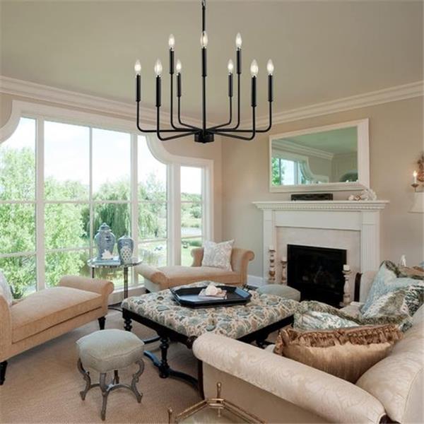 Black Chandelier, Modern Farmhouse Chandeliers for Dining Room 9-Lights Candle Pendant Lights K