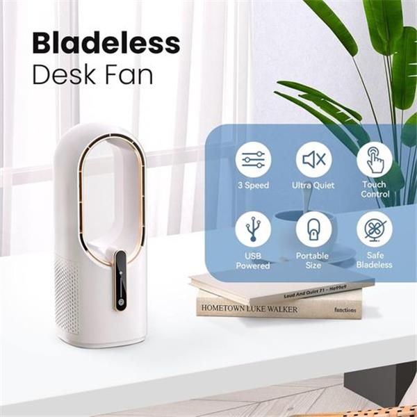 Desk Fan Bladeless, 11.8 Inch Office Fan Small, Quiet, 3 Speed Adjustment, Touch Control, Easy