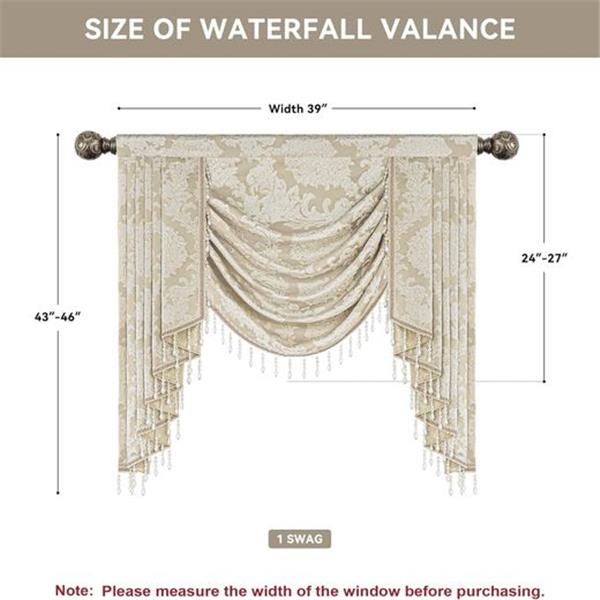 Loom and Mill Luxury Jacquard Waterfall Valance for Living Room, Elegant Damask Swag Window Val