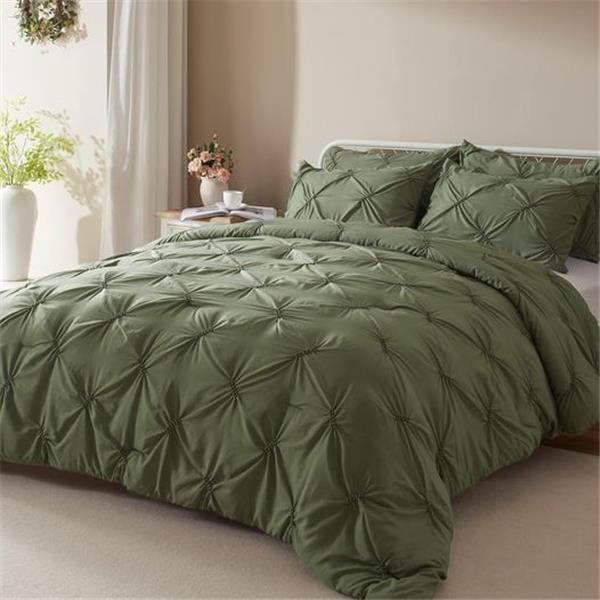 Anluoer Queen Comforter Set -Pintuck Down Alternative Comforters with 2 Pillow Shams, Soft Quee