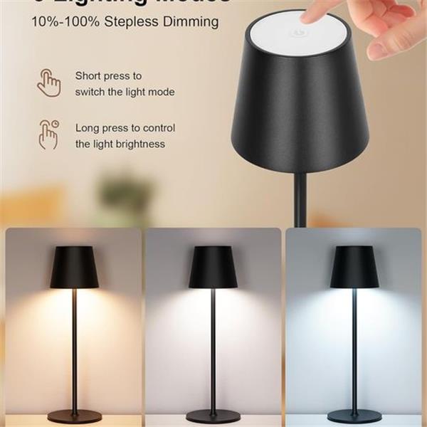 Set of 2 Cordless Table Lamp, Portable LED Desk Lamp with 3 Color Stepless Touch Dimming, 5200m