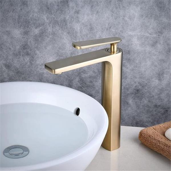 SHUNLI Brushed Gold Bathroom Faucet, Bathroom Vessel Sink Faucet Brushed Brass, Tall Bathroom F