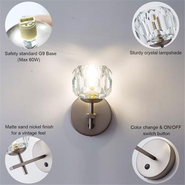 MASIVEL Sconces Wall Lighting with On/Off Switch Button Globe Crystal Wall Sconce Wall Mount La