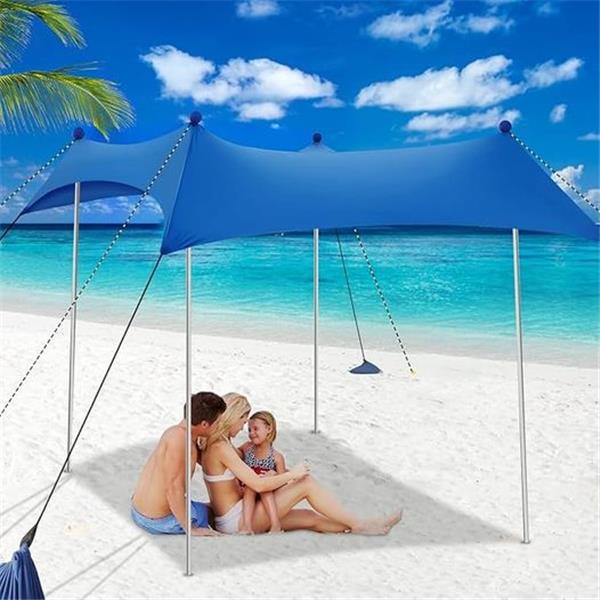 Beach Tent Pop Up Shade UPF50+ Portable Beach Canopy Sun Shelter with 4 Aluminum Poles, Anti-Wi