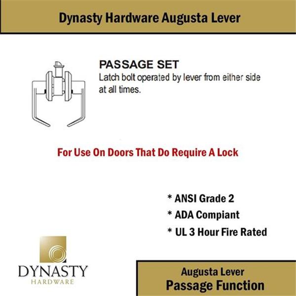 Dynasty Hardware AUG-30-26D Grade 2 Commercial Duty Passage Lever, ADA, Satin Chrome Finish