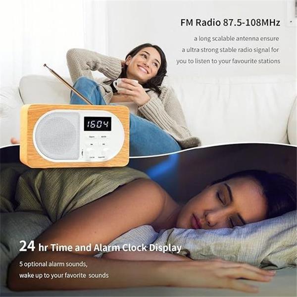 Bedside Radio Bluetooth Speaker, Retro Bedroom Clock Radio with Stereo Sound and USB Charging P