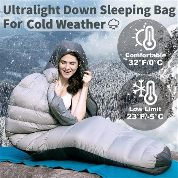 Backpacking Sleeping Bag, 32℉/0℃ Ultralight 800 Fill Power Down Sleeping Bag for Cold Weather,