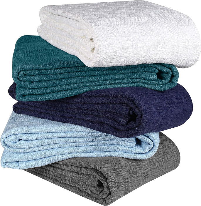 Glamburg 100% Cotton Bed Blanket, Breathable Bed Blanket King Size, Cotton Thermal Blankets King Size - Perfect for Layering Any Bed for All Season - White