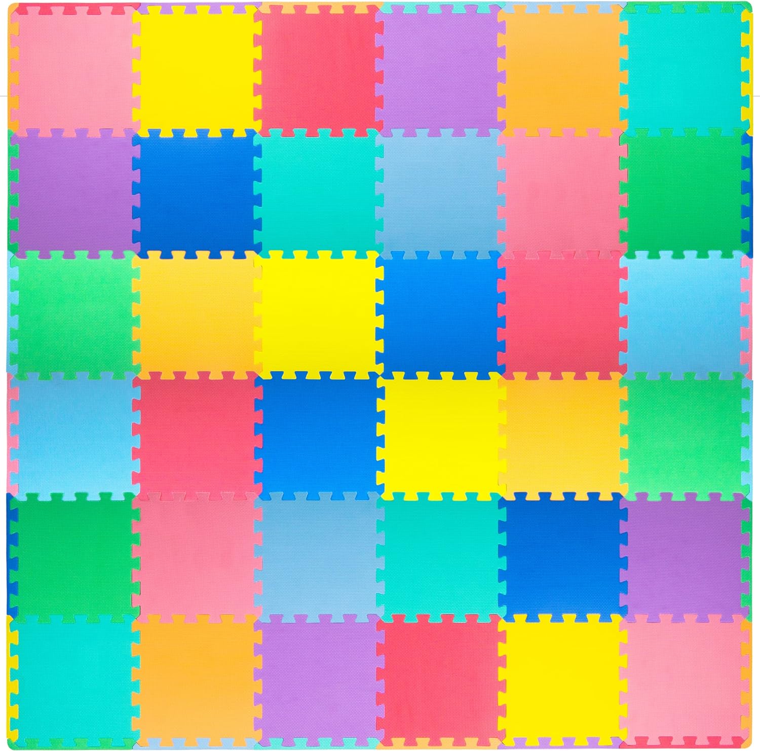 ProSource Kids Foam Puzzle Floor Play Mat with Solid Colors, 36 Tiles or 16 Tiles with Borders