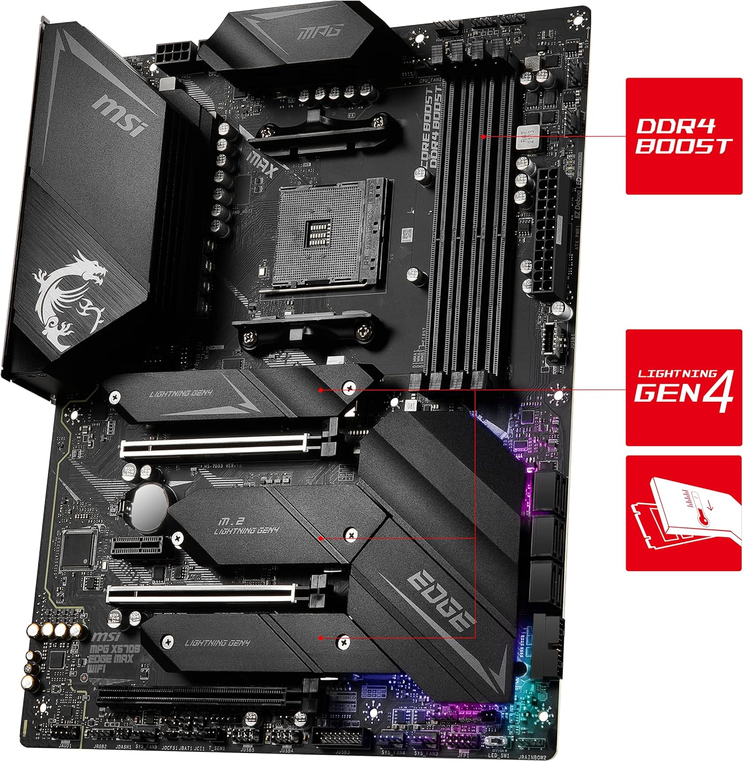 MSI MPG X570S Edge MAX WiFi Gaming Motherboard (ATX, AMD, Socket AM4. DDR4, PCIe 4, M.2 Slots, Wi-Fi 6E)