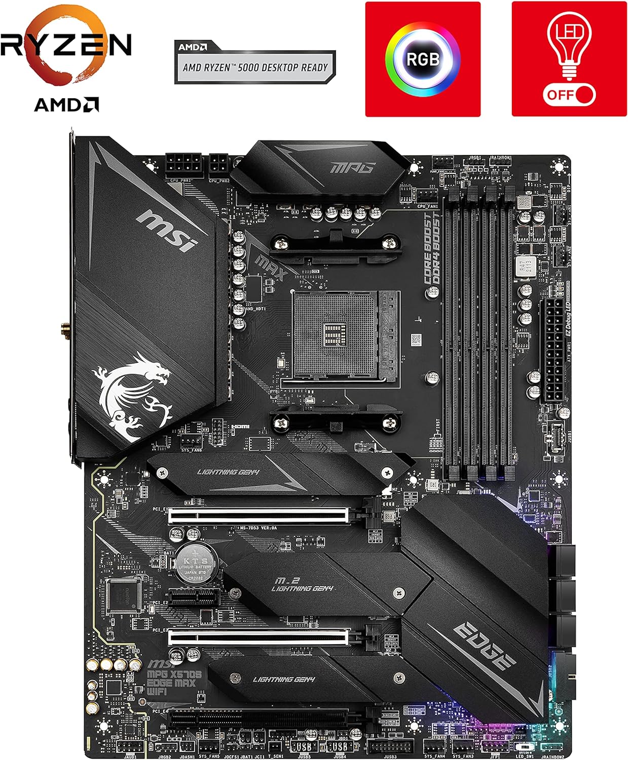 MSI MPG X570S Edge MAX WiFi Gaming Motherboard (ATX, AMD, Socket AM4. DDR4, PCIe 4, M.2 Slots, Wi-Fi 6E)