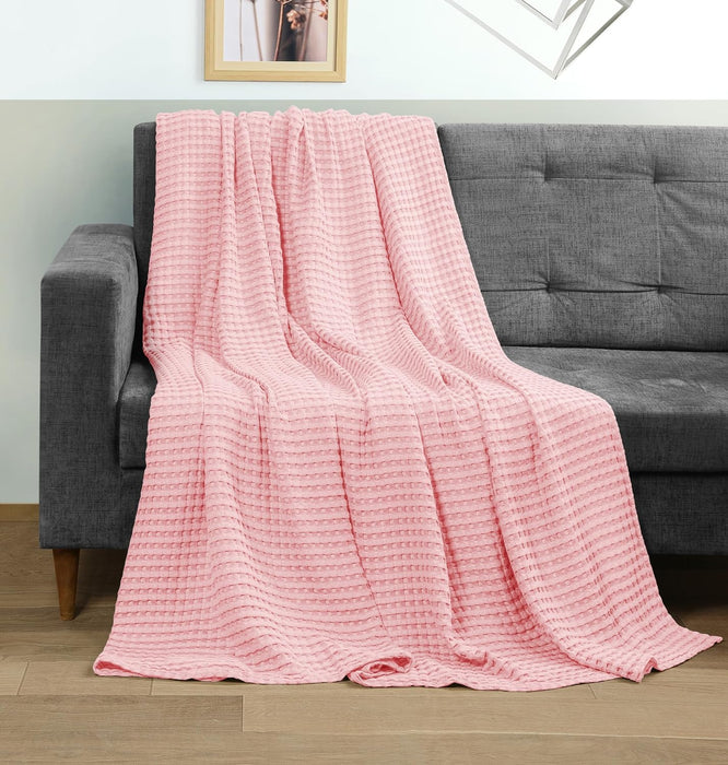 Bedsure Cooling Cotton Waffle Queen Size Blanket - Lightweight Breathable Blanket of Rayon Derived from Bamboo for Hot Sleepers, Luxury Throws for Bed, Couch and Sofa, Fog Blue, 90x90 Inches