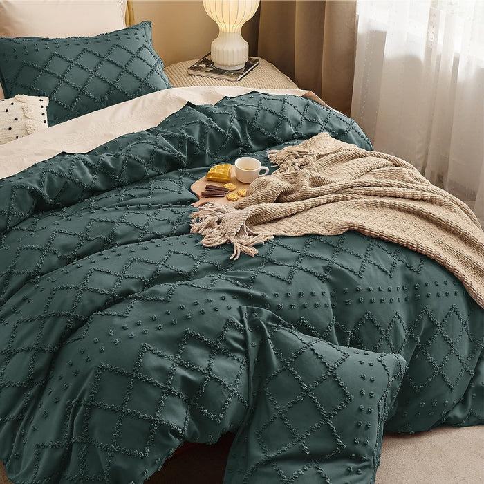 Bedsure Duvet Cover King Size - King Duvet Cover, King Boho Bedding for All Seasons, 3 Pieces Embroidery Shabby Chic Home Bedding Duvet Cover (Forest Green, King, 104x90'')