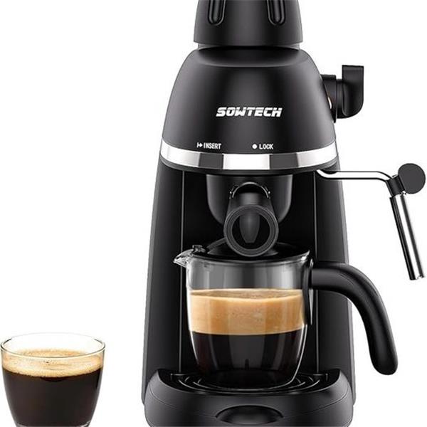 SOWTECH Espresso Coffee Machine Cappuccino Latte Maker 3.5 Bar 1-4 Cup with Steam Milk Frother