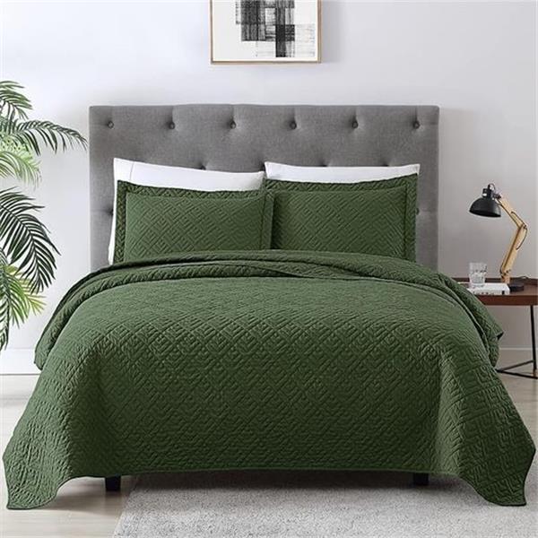 EXQ Home Quilt Set Twin Size Olive Green 2 Piece,Lightweight Soft Coverlet Modern Style Squares