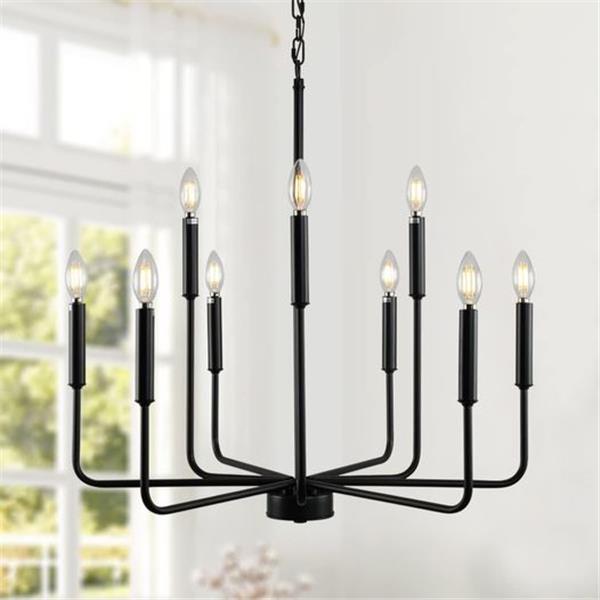 Black Chandelier, Modern Farmhouse Chandeliers for Dining Room 9-Lights Candle Pendant Lights K