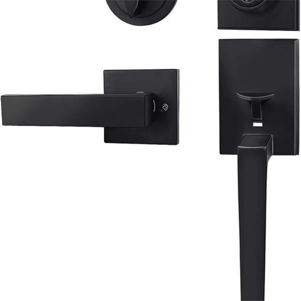 Azdele Front Door Handle Set with Single Cylinder Deadbolt and Lever Handle, Square Adjustable