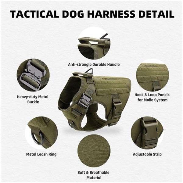 Tactical Dog Harness for Large Dogs No Pull, Adjustable Heavy Duty Dog Harness,2X Metal Buckle,