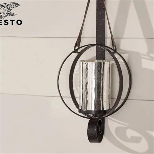 Signature Design by Ashley - Despina Wall Sconce - Farmhouse - Mercury Glass/Metal/Leather - Ho