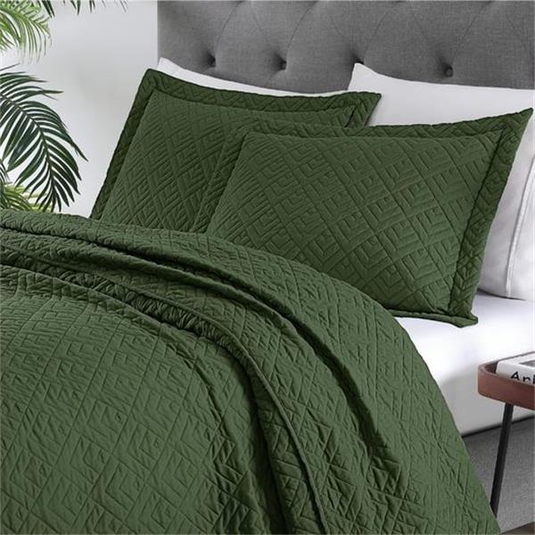 EXQ Home Quilt Set Twin Size Olive Green 2 Piece,Lightweight Soft Coverlet Modern Style Squares