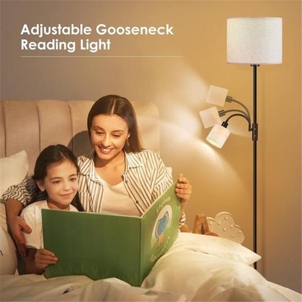 LED Floor Lamps for Living Room, 15W Dimmable Floor Lamp with 4W Adjustable Reading Light, 3000